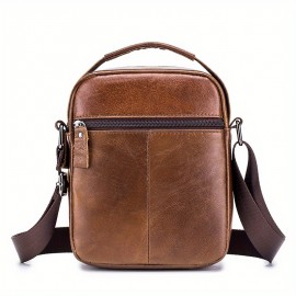 Genuine Leather Crossbody Bag with Adjustable Strap & Multiple Pockets - Deep Brown Vertical Unisex Shoulder Bag for Men & Women, Durable Everyday Commute & Holiday Gifts (Valentine's Day, Father's Day, Christmas)