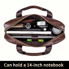 Men's Genuine Leather Tote Bag - Large Capacity, Multifunctional Briefcase with Adjustable Shoulder Strap, Durable First Layer Cowhide, Brown Multi-Compartment Design for Business Trips & Daily Commute, Daily Commute Bag | Multifunctional Design | Quality Leather Craftsmanship